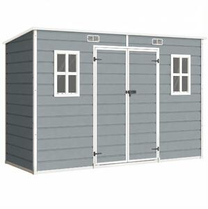 Outsunny 10 x 4 ft Resin Garden Shed, Outdoor Storage Shed with Floor, Windows, Lockable Doors and Vents, Grey