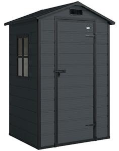 Outsunny 4 x 3 ft Plastic Garden Shed with Floor, Outdoor Storage Shed with Lockable Door, Window and Vent, Dark Grey
