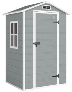Outsunny 4 x 3 ft Plastic Garden Shed with Floor, Outdoor Storage Shed with Lockable Door, Window and Vent, Light Grey