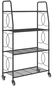 Outsunny 4-Tier Metal Plant Stand, Heavy Duty Ladder Shelf Potted Plants Display Rack with Lockable Wheels