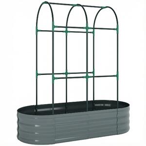 Outsunny Galvanised Raised Garden Bed with Arched Trellis, 4 x 2 x 4.6ft Metal Raised Bed for Garden with Open Bottom, Dark Grey