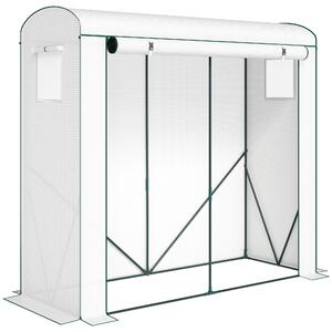 Outsunny Mini Greenhouse, Garden Tomato Growhouse with Roll-Up Door and 2 Mesh Windows, PE Cover, 200 x 75 x 188 cm, White