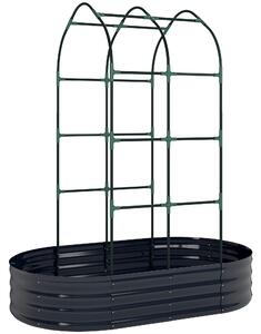 Outsunny Galvanised Raised Garden Bed with Arched Trellis, 5 x 3 x 6ft Metal Raised Bed for Garden with Open Bottom, Dark Grey