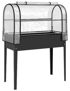 Outsunny Raised Planter with Flip-Up Greenhouse Cover, Metal Raised Garden Bed on Legs with Drainage Hole, Black