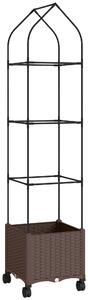 Outsunny Raised Garden Bed with Trellis, Tomato Cage with Lockable Wheels, Self Watering Planter Box with Drainage Holes, Brown