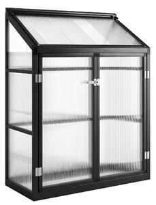 Outsunny Polycarbonate Greenhouse with Hinged Door, Top Vent, Lean-to Green House, Walk-in Greenhouse, 4 x 2ft, Black