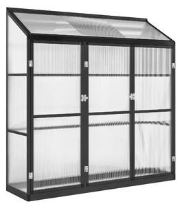 Outsunny Polycarbonate Greenhouse with 3 Hinged Doors, Top Vent, Lean-to Green House, Walk-in Greenhouse, 6 x 1.5ft, Black