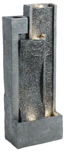 Outsunny Water Feature with LED Lights and Planter, 3-Tier Garden Water Fountain with Pump, Resin Waterfall Feature, Dark Grey