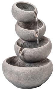 Outsunny 4-Tier Water Fountain Outdoor, Garden Water Feature with LED Lights and Pump, Freestanding Resin Waterfall for Patio