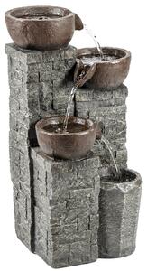 Outsunny 4-Tier Outdoor Fountain, Cascading Waterfall, Garden Fountain with LED Lights, Adjustable Flow, Grey and Rustic Brown