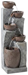 Outsunny Outdoor Fountain with 5-Tier, Garden Fountain with LED Lights, Adjustable Flow, Grey and Rustic Brown