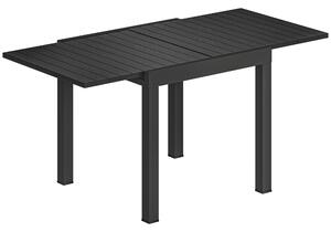 Outsunny Extending Garden Table for 4-6, Aluminium Outdoor Dining Table with Faux Wood Slatted Top, Black