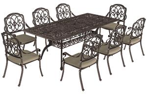 Outsunny 9 Piece Cast Aluminium Garden Dining Set, Garden Table and Chairs Set with Cushions, Parasol Hole for Patio, Bronze Tone