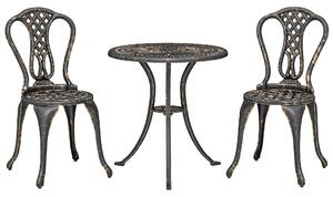 Outsunny Outdoor Bistro Set for 2 Cast Aluminium Patio Furniture with Round Table Umbrella Hole Brown
