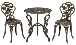 Outsunny Outdoor Bistro Set Vintage Rose Design Patio Furniture Set with Round Table and 2 Chairs Metallic Finish