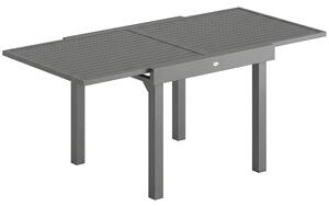 Outsunny Extending Garden Table for 4-8 People, Aluminium Outdoor Dining Table with Slatted Top, Dark Grey