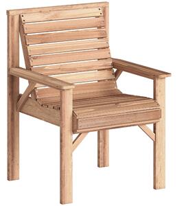 Outsunny Wooden Garden Dining Chair, Outdoor Chair Garden Armchair with Curved Seat and Wide Armrests, Natural Wood Finish