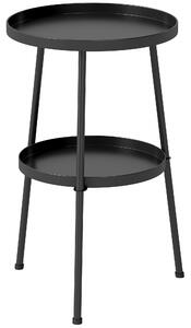 Outsunny Patio Side Table, 2-Tier Round Coffee End Table for Garden Balcony Living Room Bedroom, Black