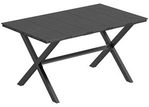 Outsunny Garden Dining Table for 6, Rectangular Outdoor Table with Wood Effect HDPE Top, X-Shaped Metal Legs, Black