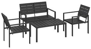 Outsunny 4 Piece Garden Furniture Set, Outdoor Sofa Set with HDPE Slatted Loveseat Armchairs Coffee Table Metal Frame, Black