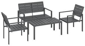 Outsunny 4 Piece Garden Furniture Set, Outdoor Sofa Set with HDPE Slatted Loveseat Armchairs Coffee Table Metal Frame, Dark Grey