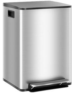 HOMCOM 40L Dual Compartment Stainless Steel Bin, with Deodoriser Holders - Silver Tone