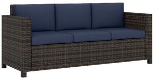 Outsunny 3 Seater Rattan Sofa All-Weather Wicker Weave Metal Frame Chair with Fire Resistant Cushio-Dark Blue