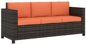Outsunny 3 Seater Rattan Sofa All-Weather Wicker Weave Metal Frame Chair with Fire Resistant Cushio-Orange