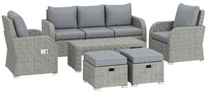 Outsunny Six-piece Rattan Garden Furniture Set with Reclining Armchairs - Dark Grey
