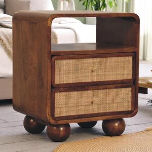 Solid Mango Wood Bedside Table with 2 Smooth-Glide Drawers and Open Shelf, Eco-Friendly Desk for Living Room, 35L x 45W x 55H cm, Brown Aosom UK