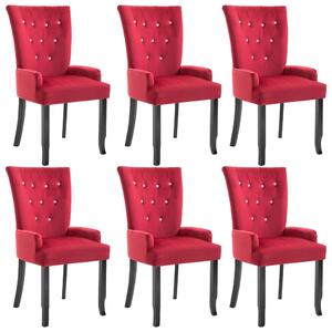 Dining Chair with Armrests 6 pcs Red Velvet