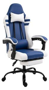 Vinsetto Gaming Chair, PU Leather, with Headrest, Footrest, Adjustable Height, Racing Style, Blue and White