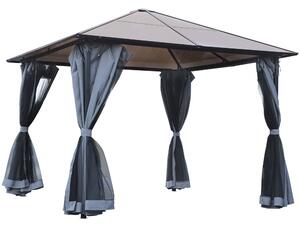 Outsunny 3 x 3(m) Garden Aluminium Gazebo Hardtop Roof Canopy Marquee Party Tent Patio Outdoor Shelter with Mesh Curtains & Side Walls - Grey