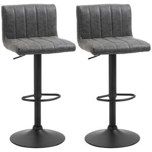 HOMCOM Barstools Set of 2 Adjustable Height Swivel Gas Lift PU Leather Counter Bar Chairs with Footrest, Grey