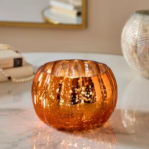 Pumpkin Glass Tealight Holder Orange