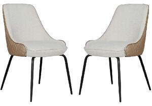 Santiago Biscuit Fabric Dining Chairs With Black Legs In Pair