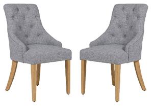 Reston Dark Grey Fabric Dining Chairs With Oak Legs In Pair