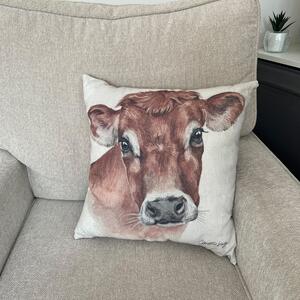 Christine Varley Jersey Cow Square Cushion Brown
