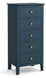 Stirling Blue Scandi Tallboy Chest, 5 Drawers, Painted Pine Wood | Roseland Furniture