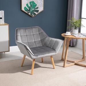HOMCOM Armchair Accent Chair Wide Arms Slanted Back Padding Iron Frame Wooden Legs Home Bedroom Furniture Seating Grey