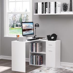 HOMCOM L-Shaped corner computer desk Table Study Table PC Workstation with Storage Shelf Drawer Home Office white