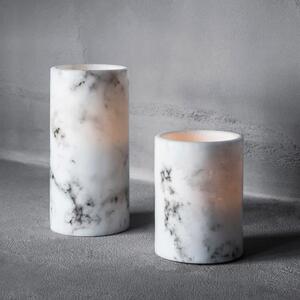 2 Marble Wax LED Pillar Candles