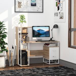 HOMCOM Writing Desk with Drawers and Multi-Shelves, PC Workstation for Home Office, Study Furniture, Wood