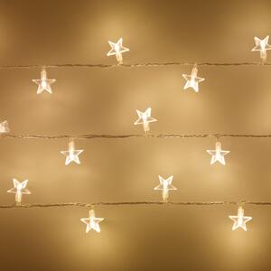 30 Warm White LED Star Fairy Lights On Clear Cable