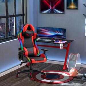 Vinsetto Racing Gaming Chair with RGB LED Light, Lumbar Support, Adjustable Height, Swivel Home Office Computer Recliner High Back, Black Red