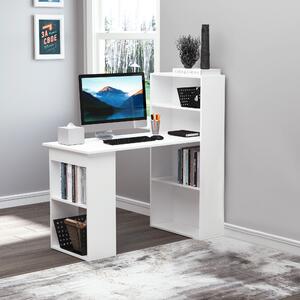 HOMCOM 120cm Modern Computer Desk Bookshelf Writing Table Workstation PC Laptop Study Home Office 6 Shelves White