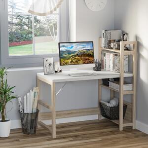 HOMCOM Office Desk with Storage, White Wood Grain Writing Desk, Computer Workstation with Shelves, for Home Office, White