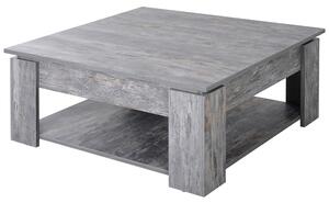 HOMCOM 2 Tier Wood Coffee Table Side Table Bottom Storage Shelf Simple Modern Living Room Grey Wood Grain