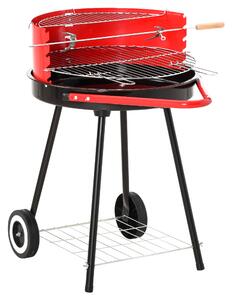 Outsunny Charcoal Barbecue Grill Garden BBQ Trolley w/ Adjustable Grill Pan Height, Wheels and 3 layers, Red