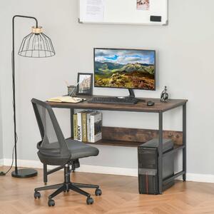 HOMCOM Home Office Computer Desk with Storage Shelf, Adjustable Feet Metal Frame, Rustic Brown Writing Workstation